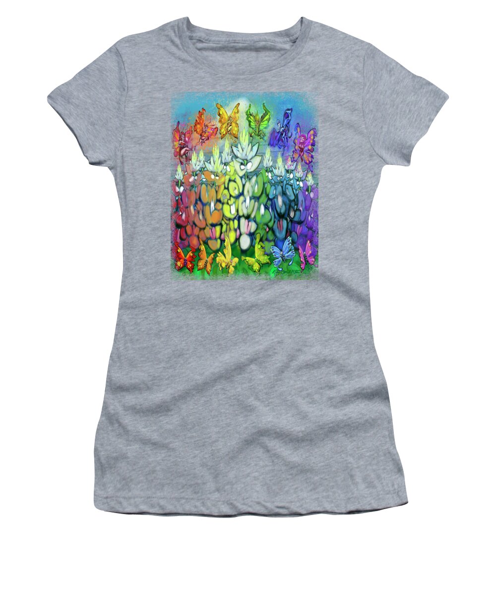 Rainbow Women's T-Shirt featuring the digital art Rainbow Bluebonnets Scene w Pixies by Kevin Middleton