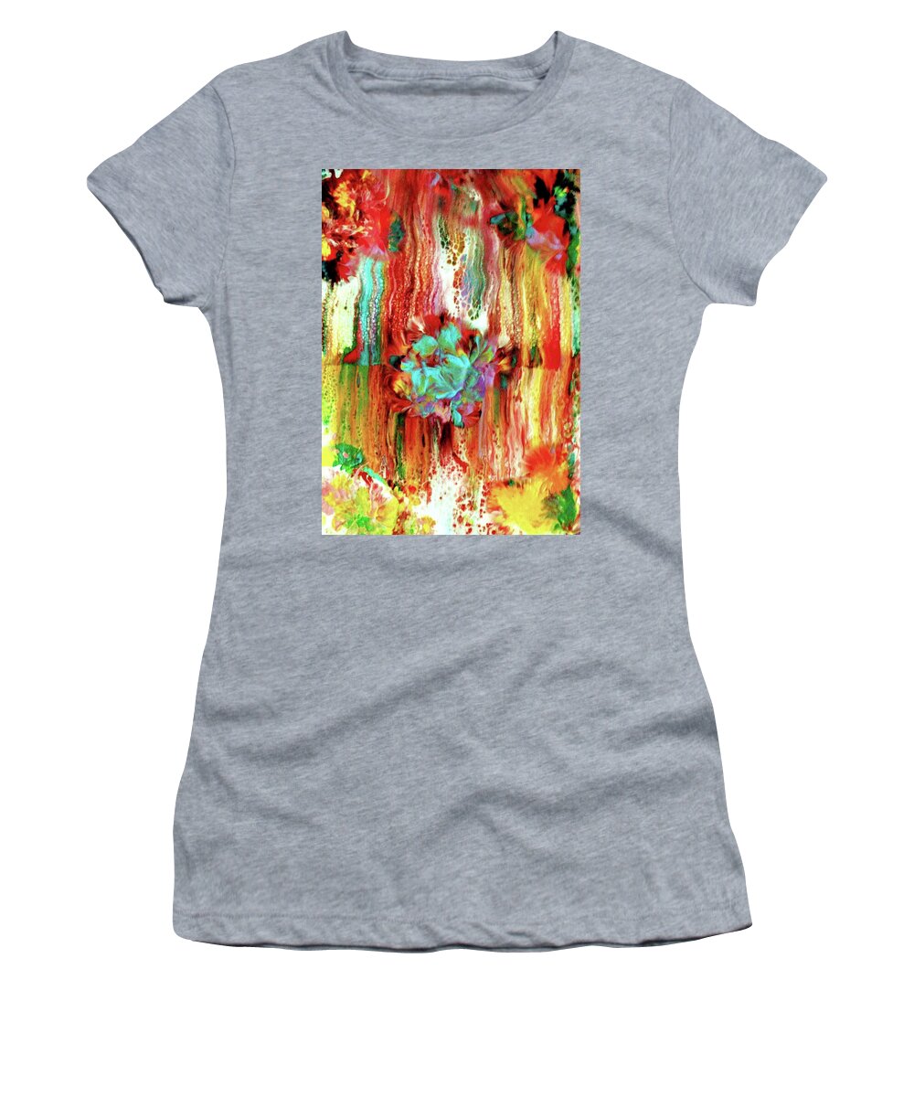 Rainbow Women's T-Shirt featuring the painting Rainbow Flowers by Anna Adams
