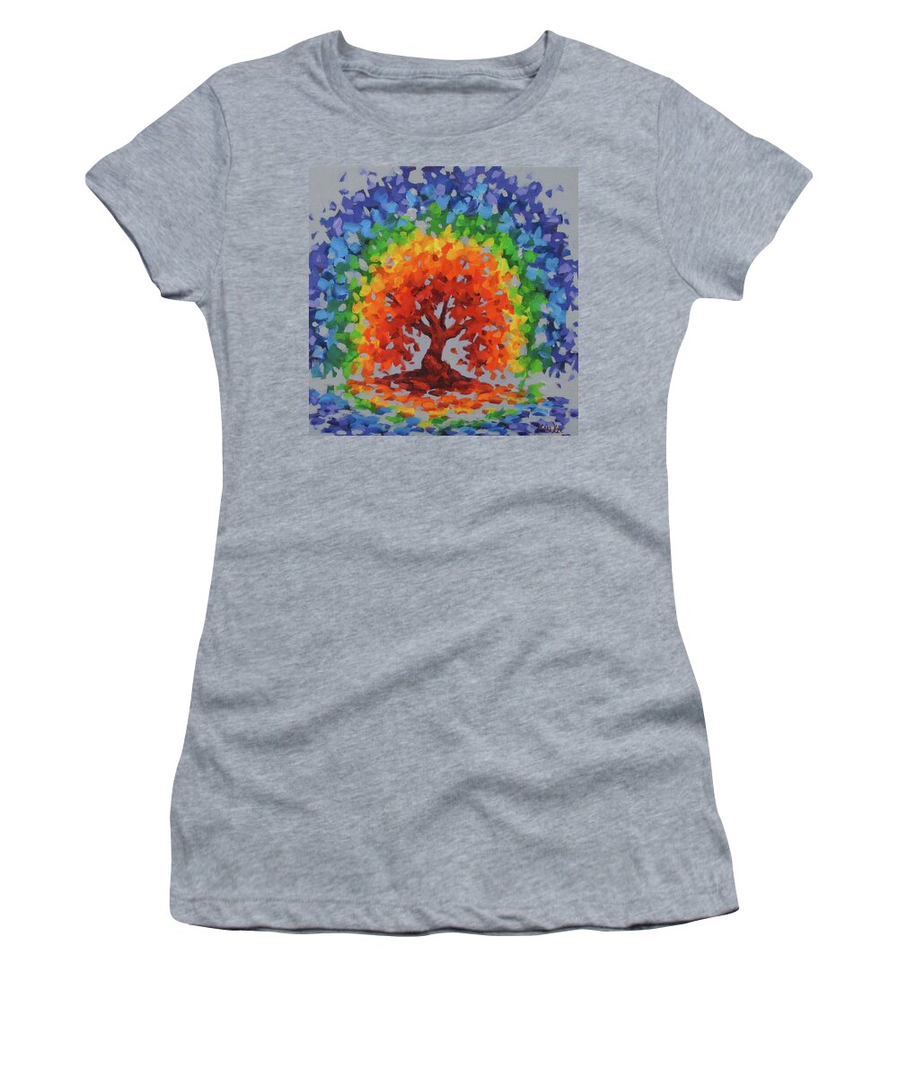 Rainbow Women's T-Shirt featuring the painting Rainbow Tree III by Karen Ilari