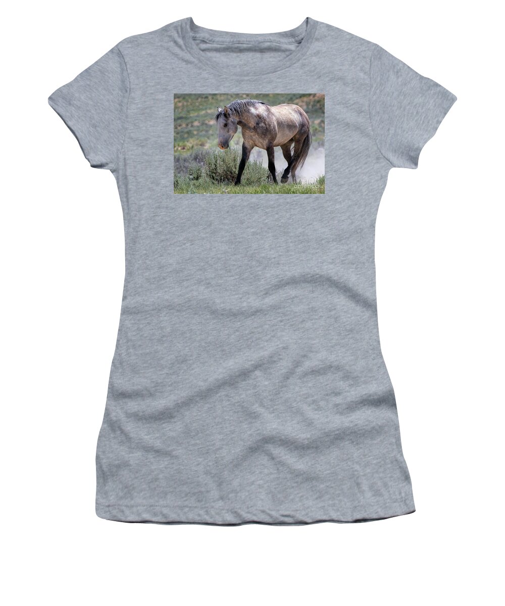 Wild Stallions Women's T-Shirt featuring the photograph Raising the Dust by Jim Garrison