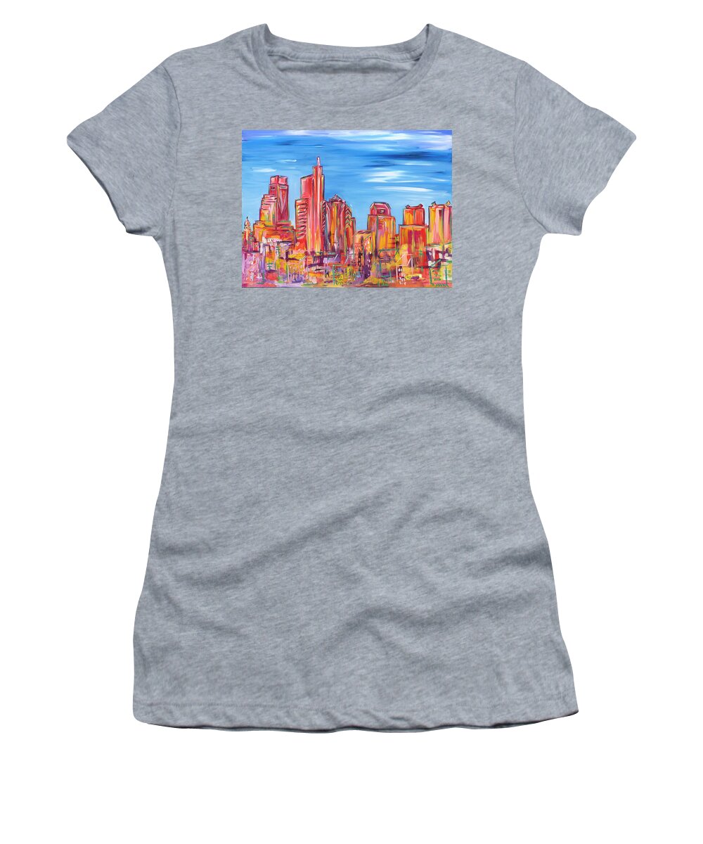 Philly Women's T-Shirt featuring the painting Red and Blue Philadelphia Skyline by Britt Miller
