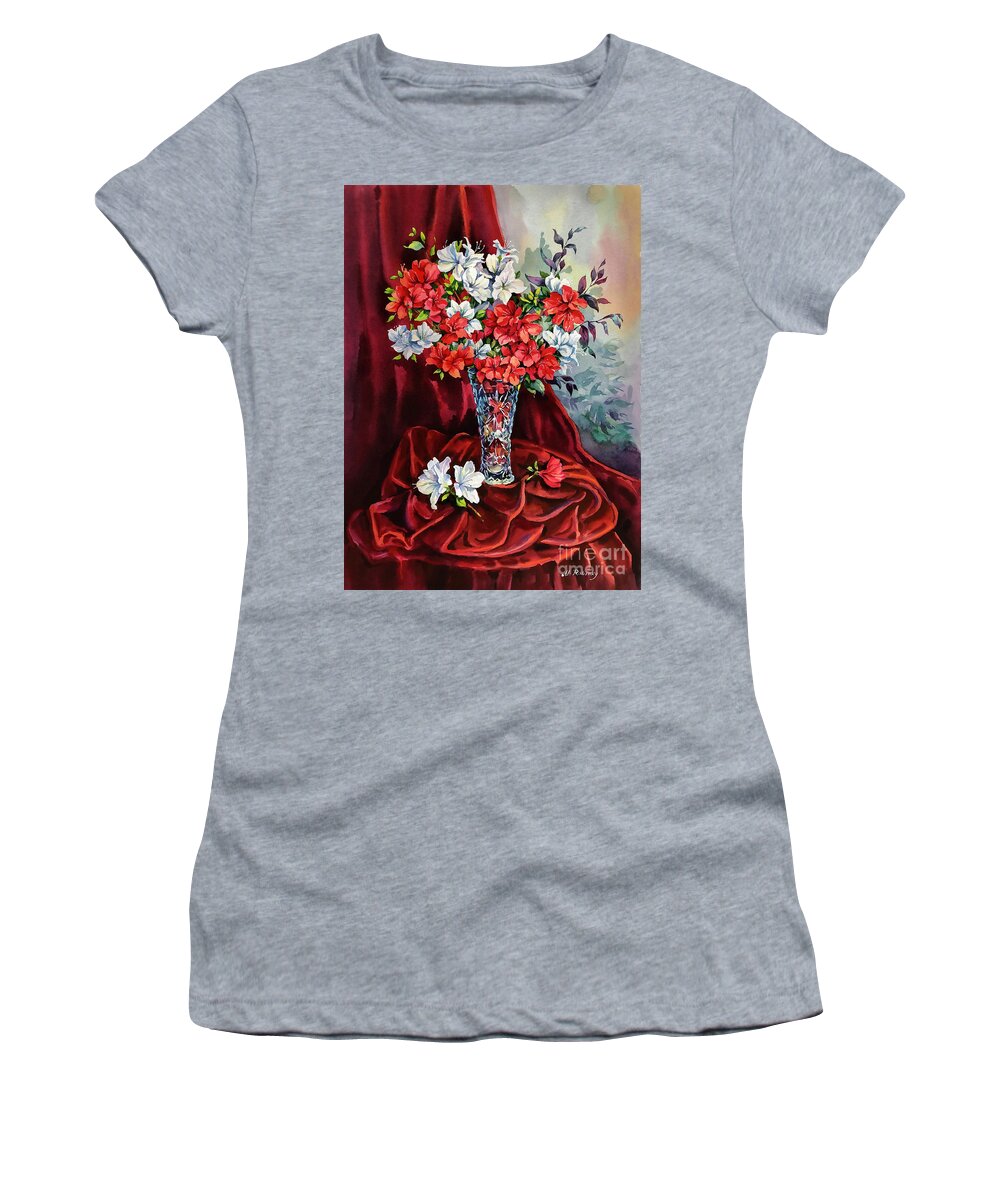 Still Life Women's T-Shirt featuring the painting Red and White Azaleas by Maria Rabinky