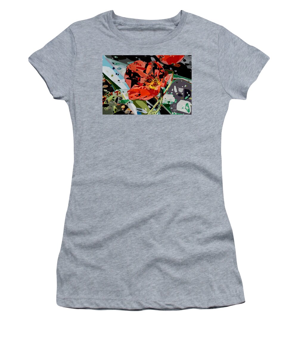 Flower Women's T-Shirt featuring the photograph Red Poppy Cubistic by Katherine Erickson