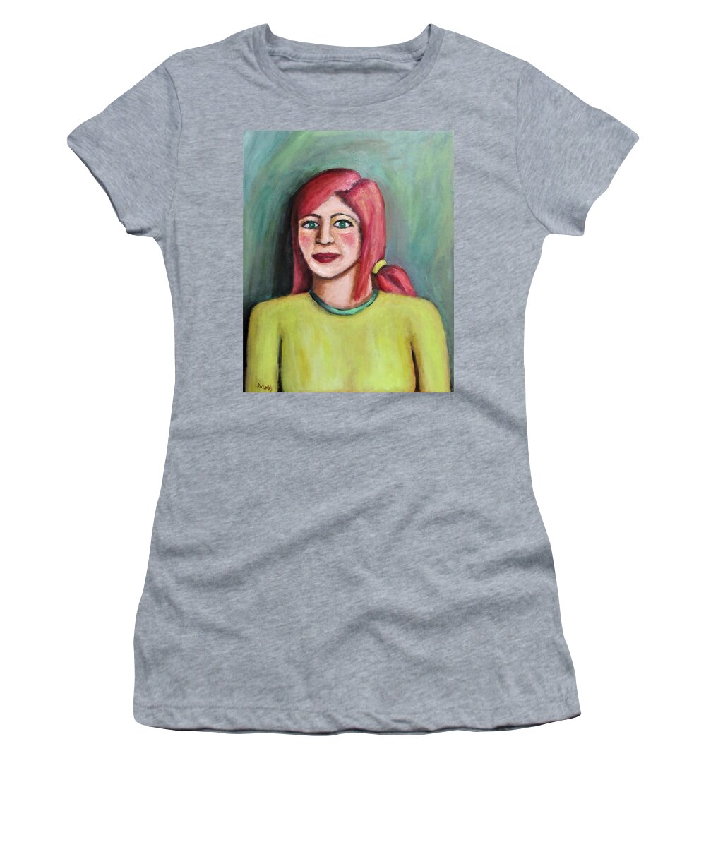 Figure Women's T-Shirt featuring the painting Red Hair Woman by Gregory Dorosh