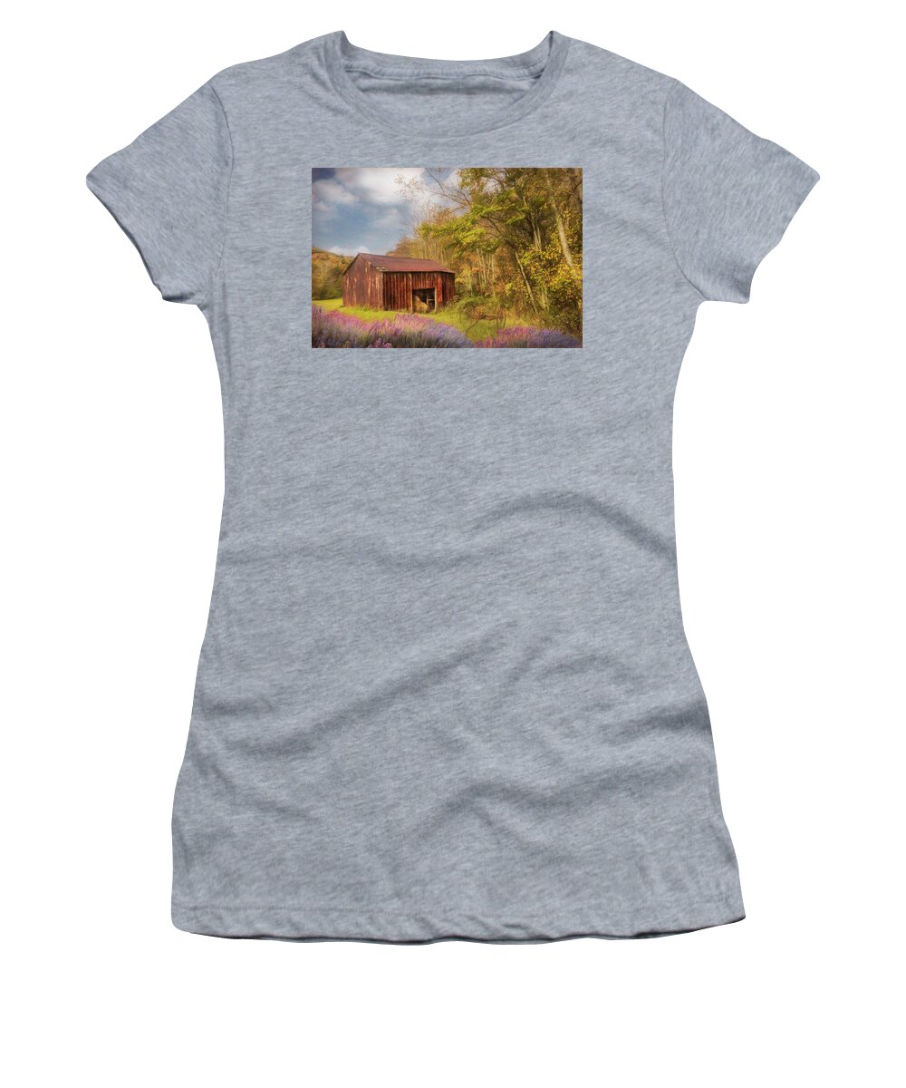 Barns Women's T-Shirt featuring the photograph Red Hay Barn along the Creeper Trail Damascus Virginia Painting by Debra and Dave Vanderlaan