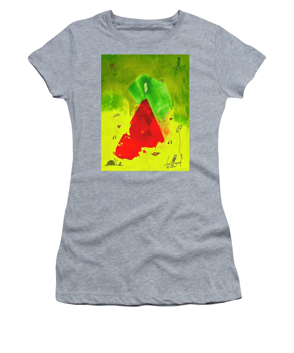  Women's T-Shirt featuring the mixed media Red on Green with Music 111410 by Lew Hagood