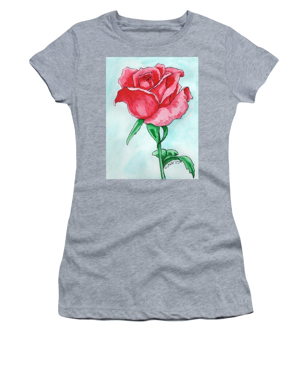 Rose Women's T-Shirt featuring the painting Red Rose 2 by Katrina Gunn