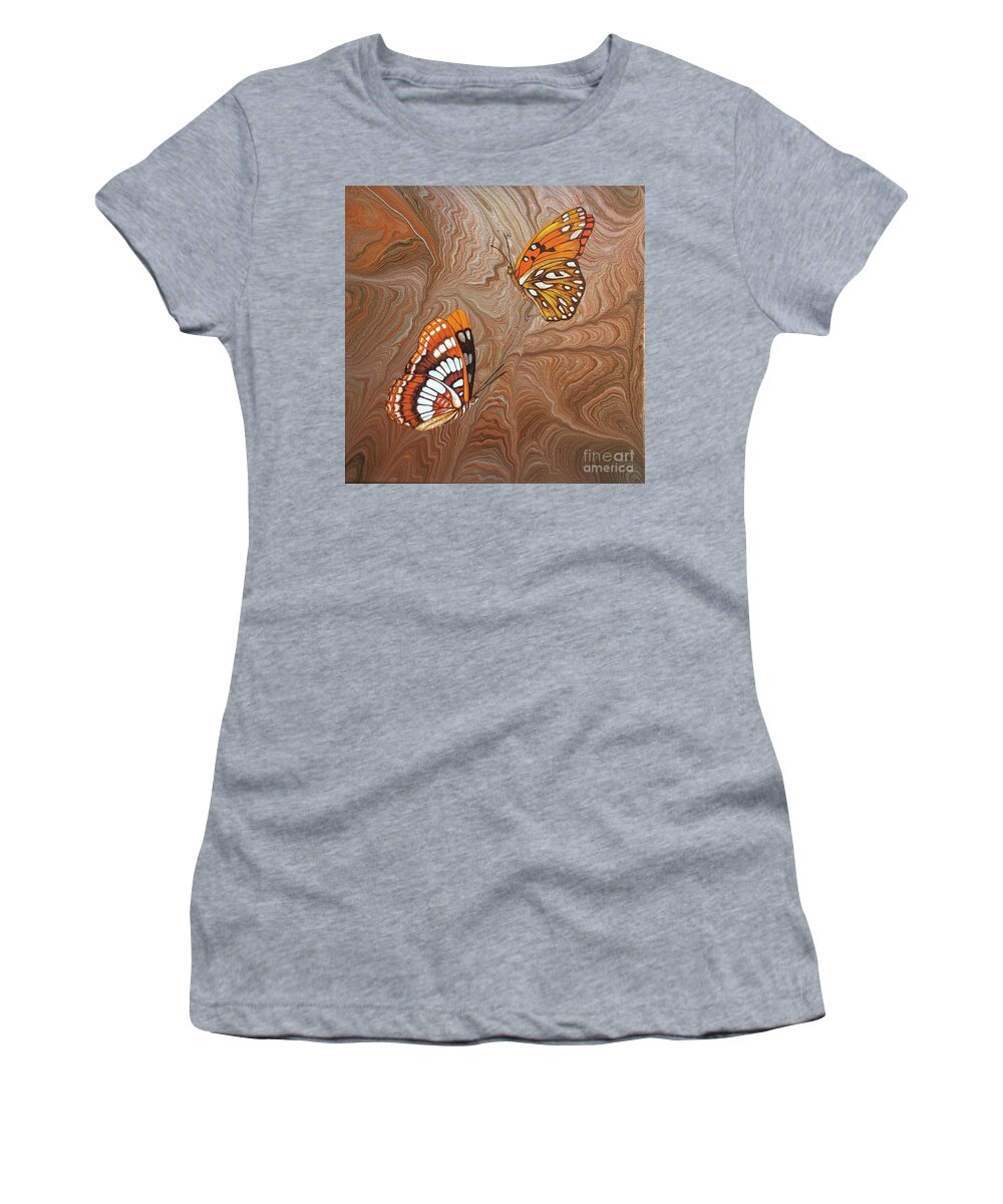 California Butterflies Women's T-Shirt featuring the painting Red Sandstone and CA Butterflies by Lucy Arnold