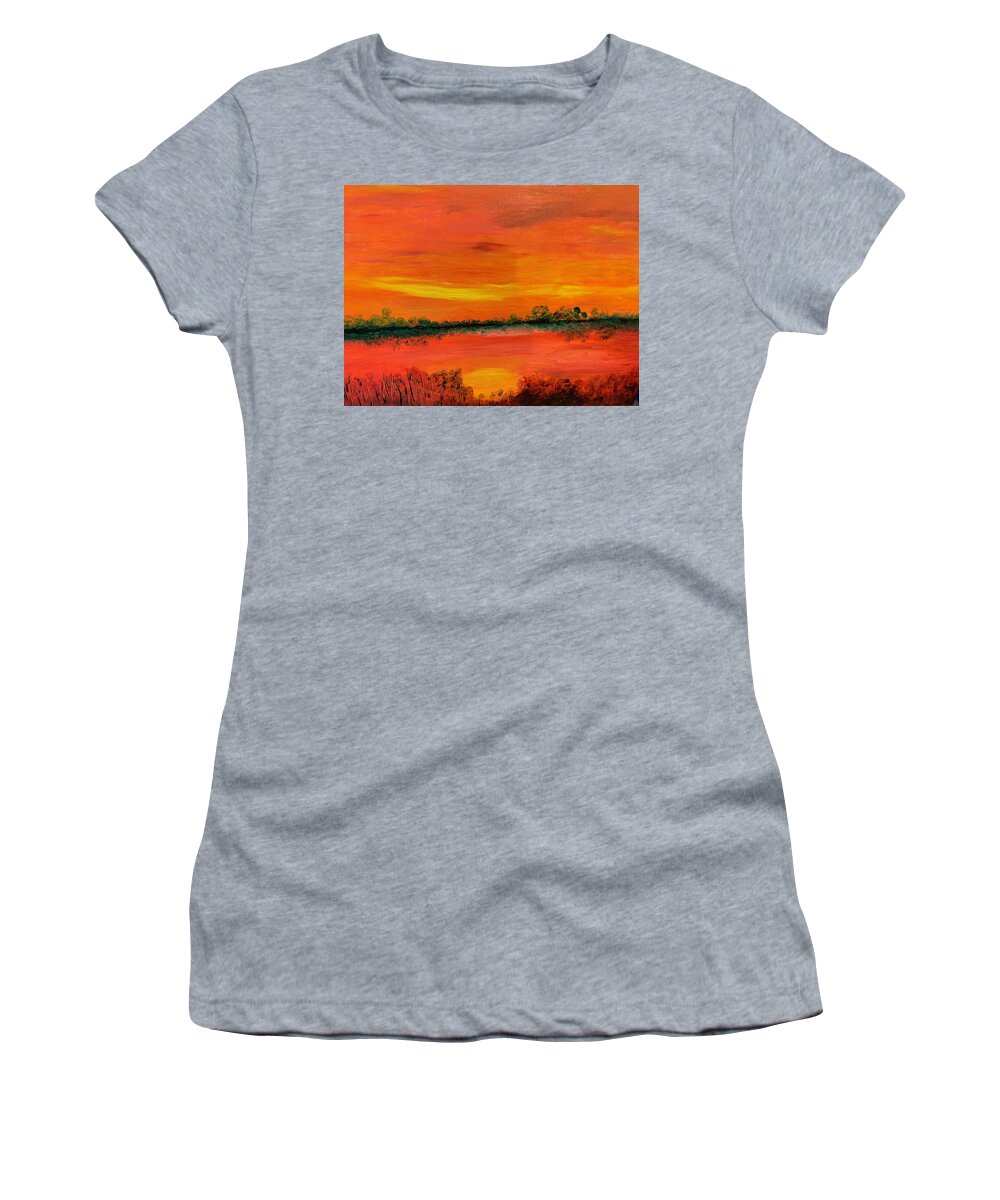 Sunset Women's T-Shirt featuring the painting Red Sky by Susan Grunin