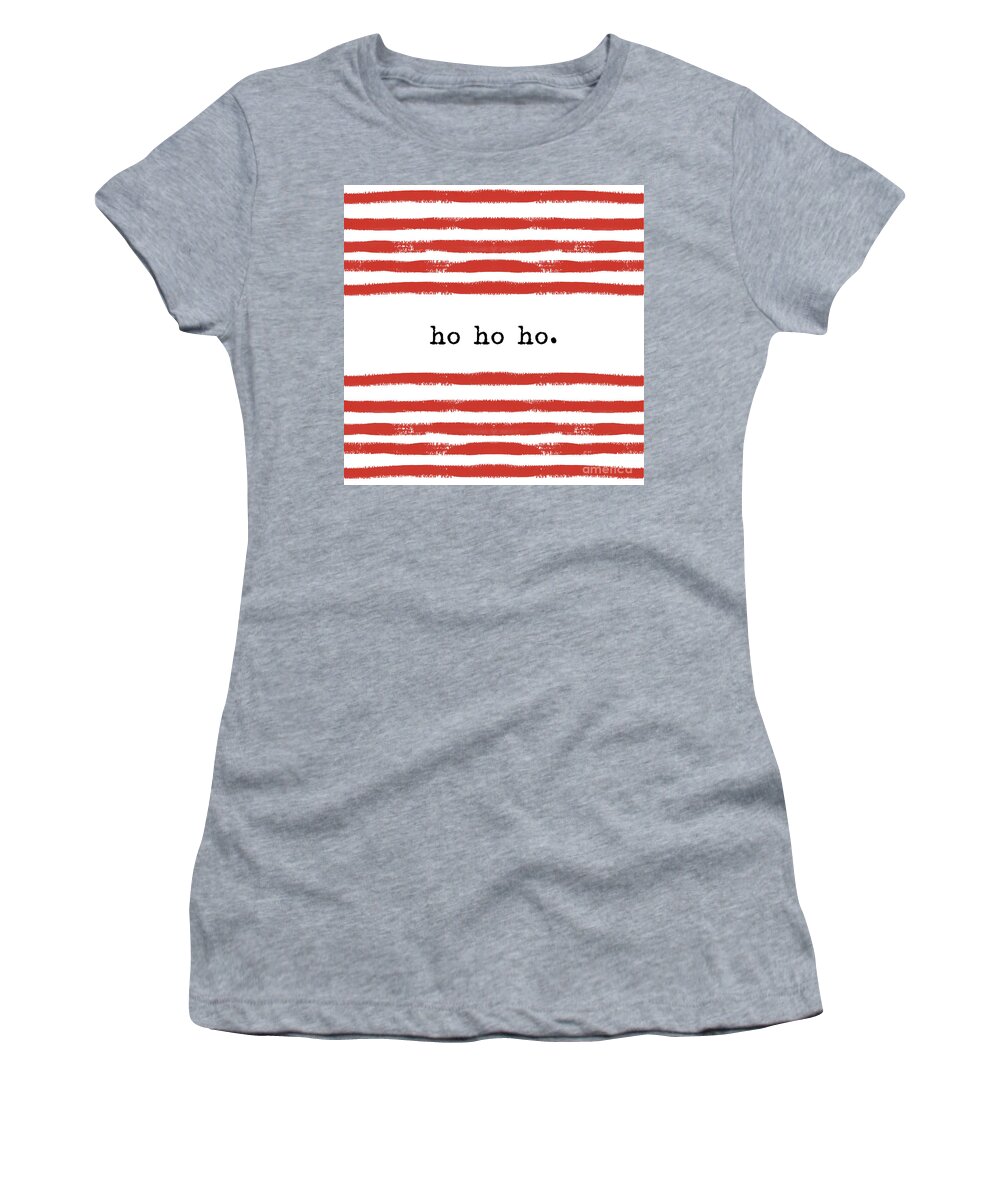Christmas Women's T-Shirt featuring the digital art red stripes Ho ho ho by Sylvia Cook