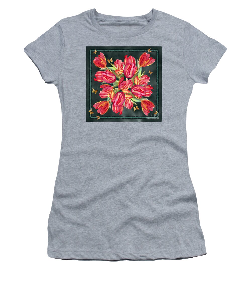 Tulips Women's T-Shirt featuring the painting Red Tulips by Liana Yarckin