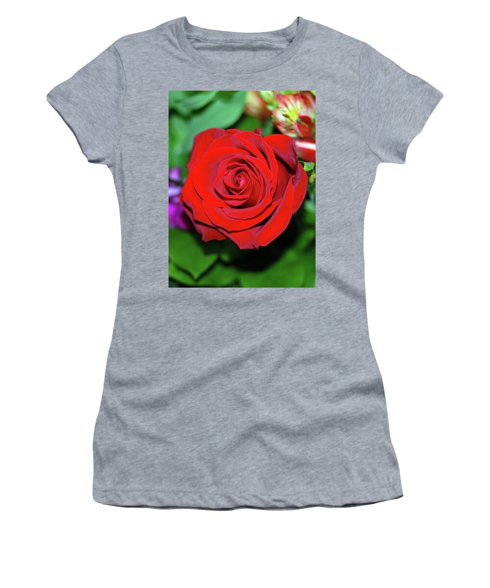 Red Rose Women's T-Shirt featuring the photograph Red Velvet Rose by Connie Fox