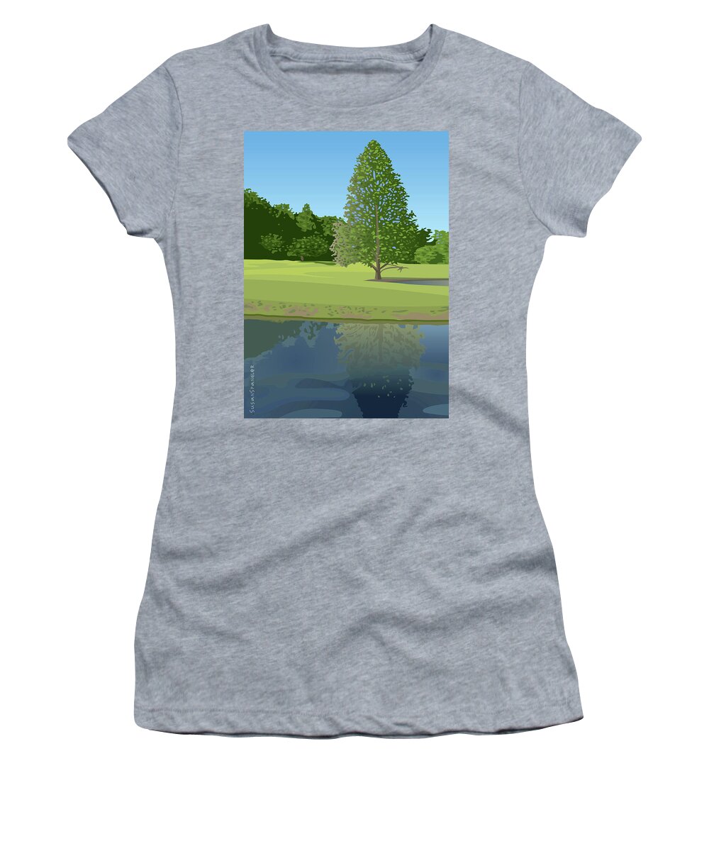 Trees Women's T-Shirt featuring the painting Reflection by Susan Spangler