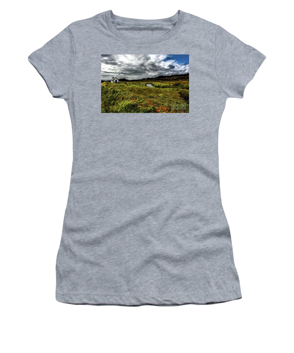 Ireland Women's T-Shirt featuring the photograph Remote Hut Beneath River in Ireland by Andreas Berthold