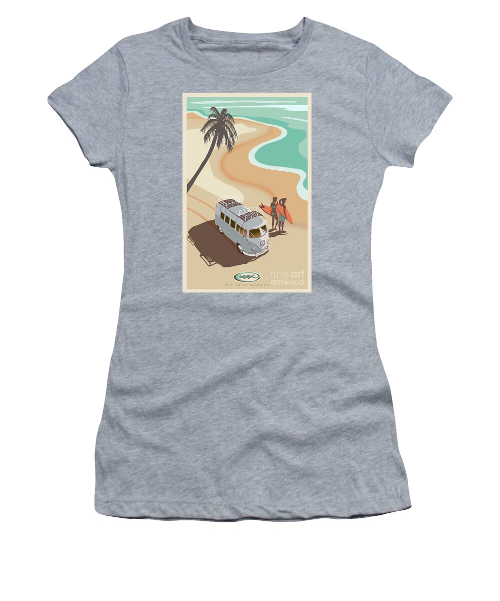 Vw Kombi Women's T-Shirt featuring the painting Retro Surf life VW Kombi by Sassan Filsoof