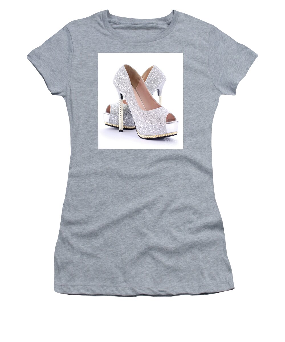 Elegant Women's T-Shirt featuring the photograph Rhinestone High Heel Stiletto Shoes. by Milleflore Images