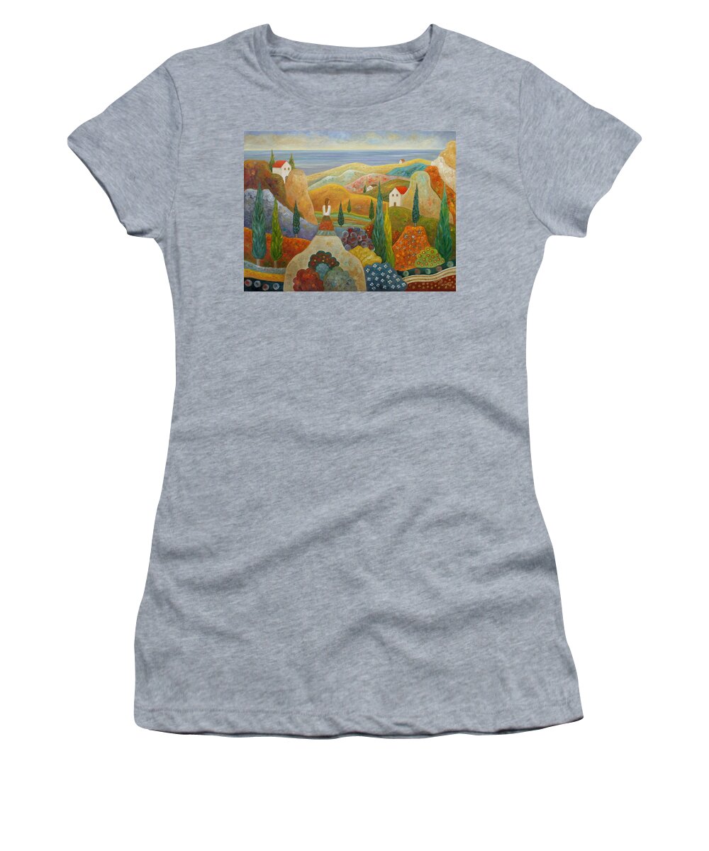 Cypress Women's T-Shirt featuring the painting Back To Real by Angeles M Pomata