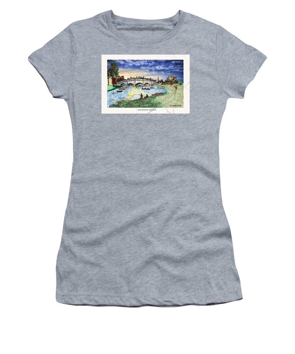 Richmond Bridge Women's T-Shirt featuring the painting Richmond Bridge Marble Edge by Donna L Munro