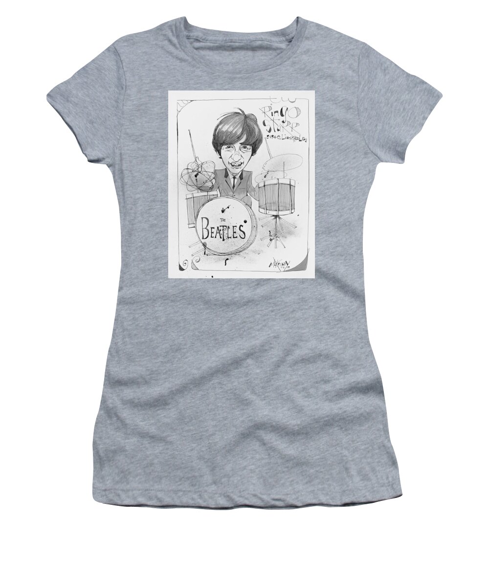  Women's T-Shirt featuring the drawing Ringo Starr by Phil Mckenney