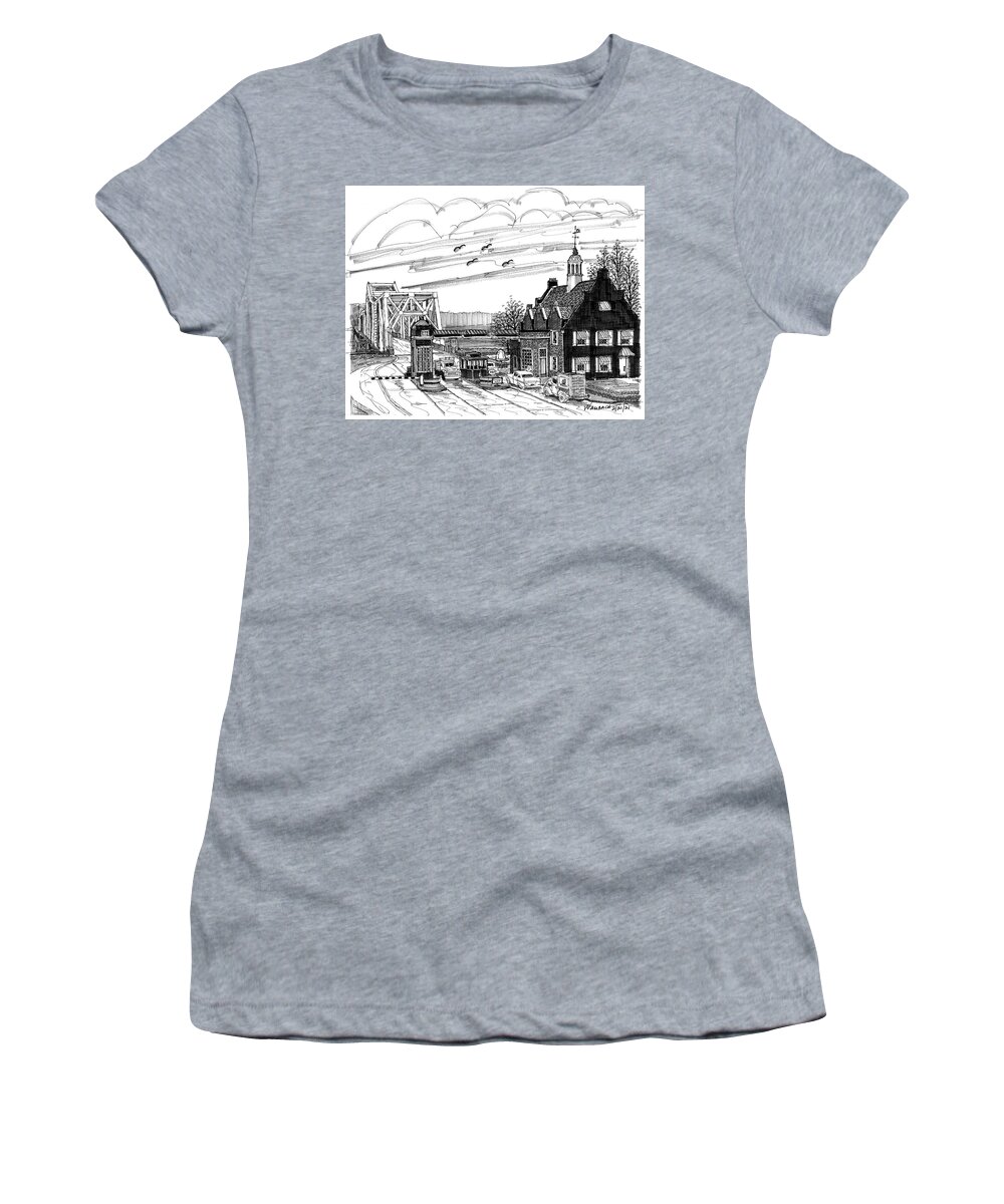 Hudson River Bridges Women's T-Shirt featuring the drawing Rip Van Winkle Bridge Catskill NY by Richard Wambach