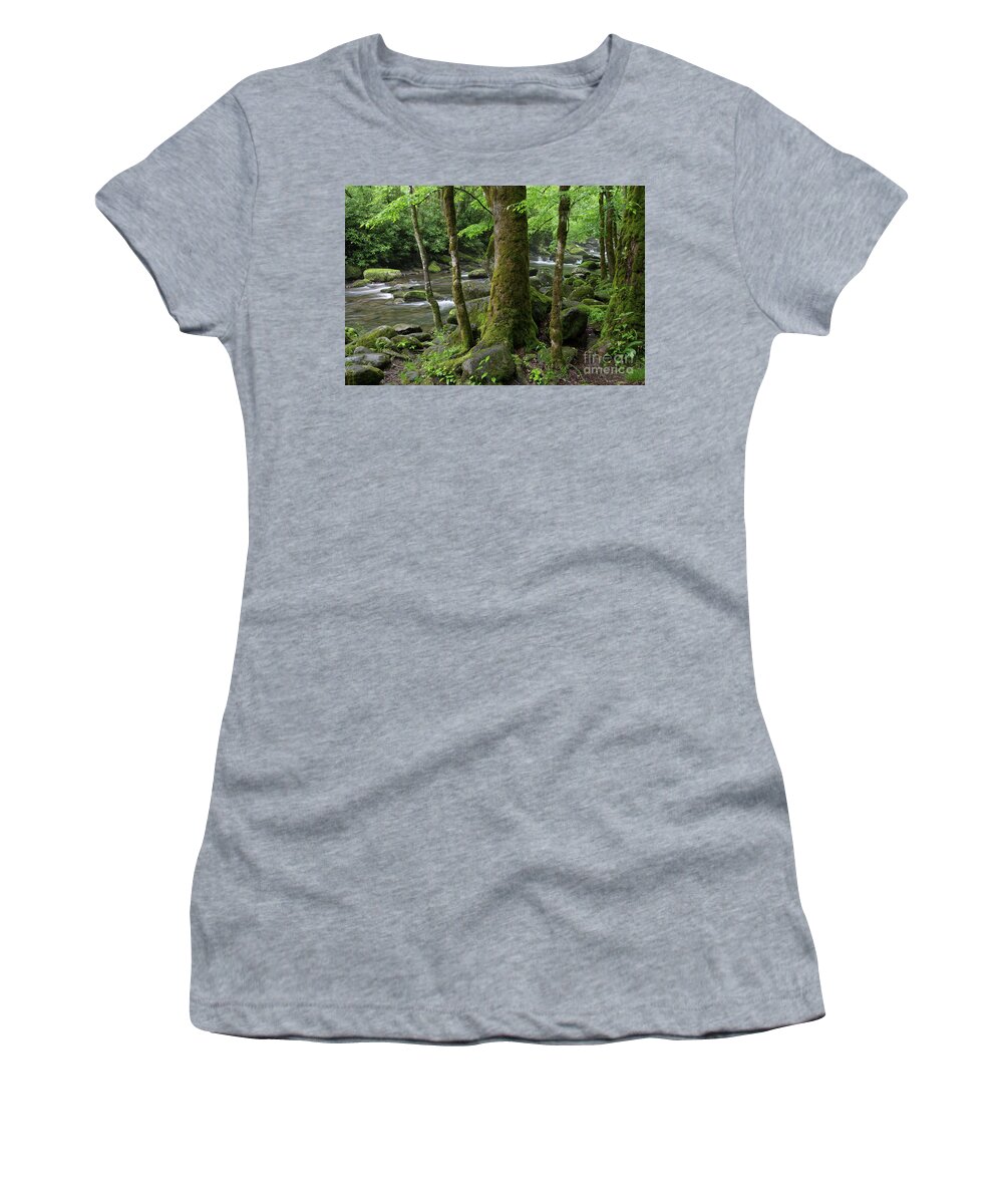 Moss Women's T-Shirt featuring the photograph Riverside Moss by Phil Perkins