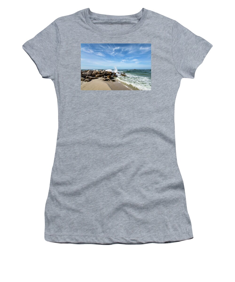 Rock Women's T-Shirt featuring the photograph Rocky Beach on the Gulf Coast by Beachtown Views