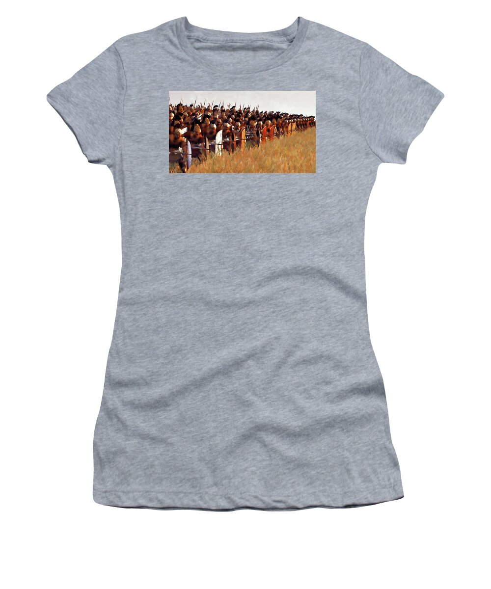 Roman Women's T-Shirt featuring the painting Roman legion in battle, 05 by AM FineArtPrints