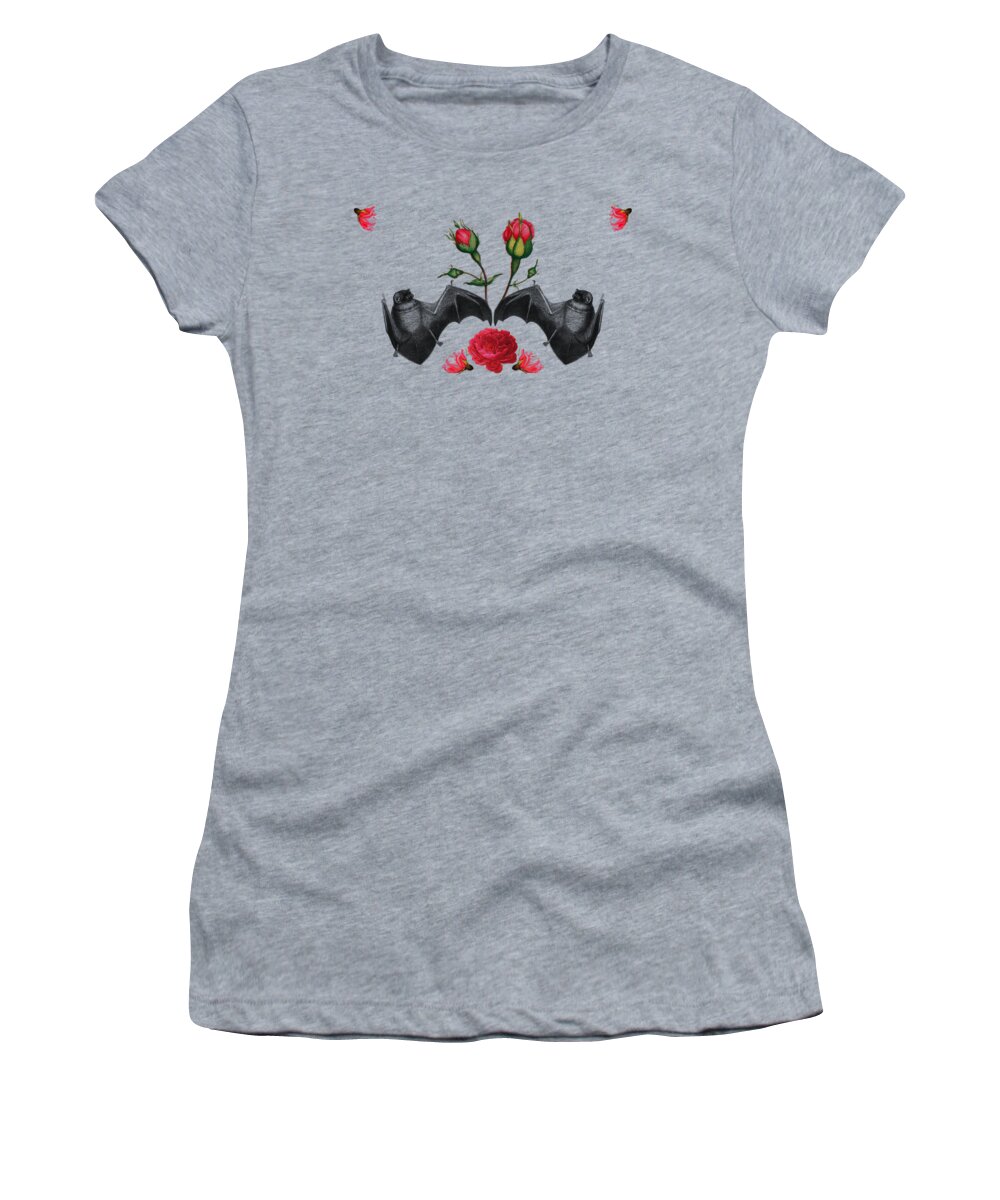 Bat Women's T-Shirt featuring the digital art Romantic Bat Couple by Madame Memento