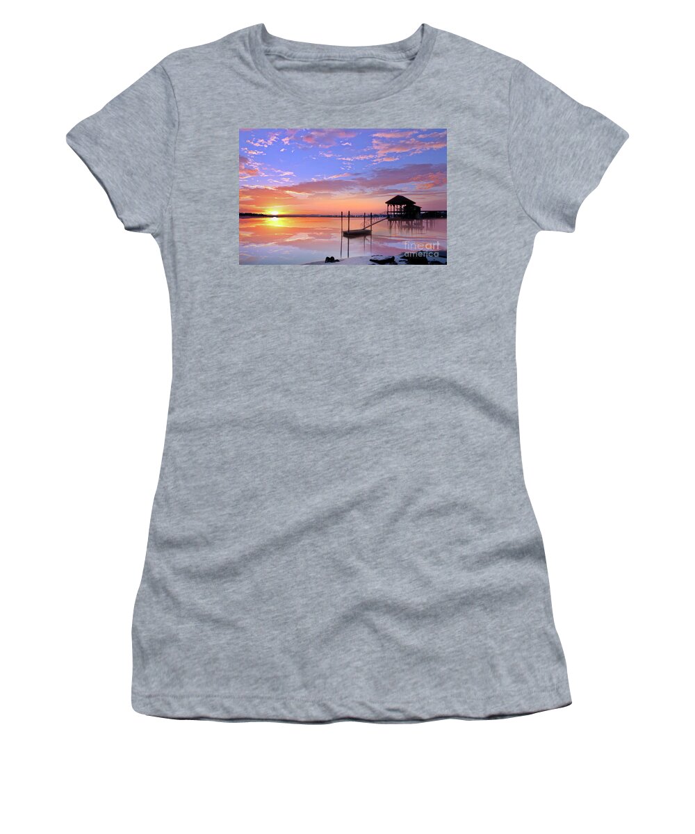 Romantic Women's T-Shirt featuring the photograph Romantic Sunset at Tybee Island, Georgia by Shelia Hunt