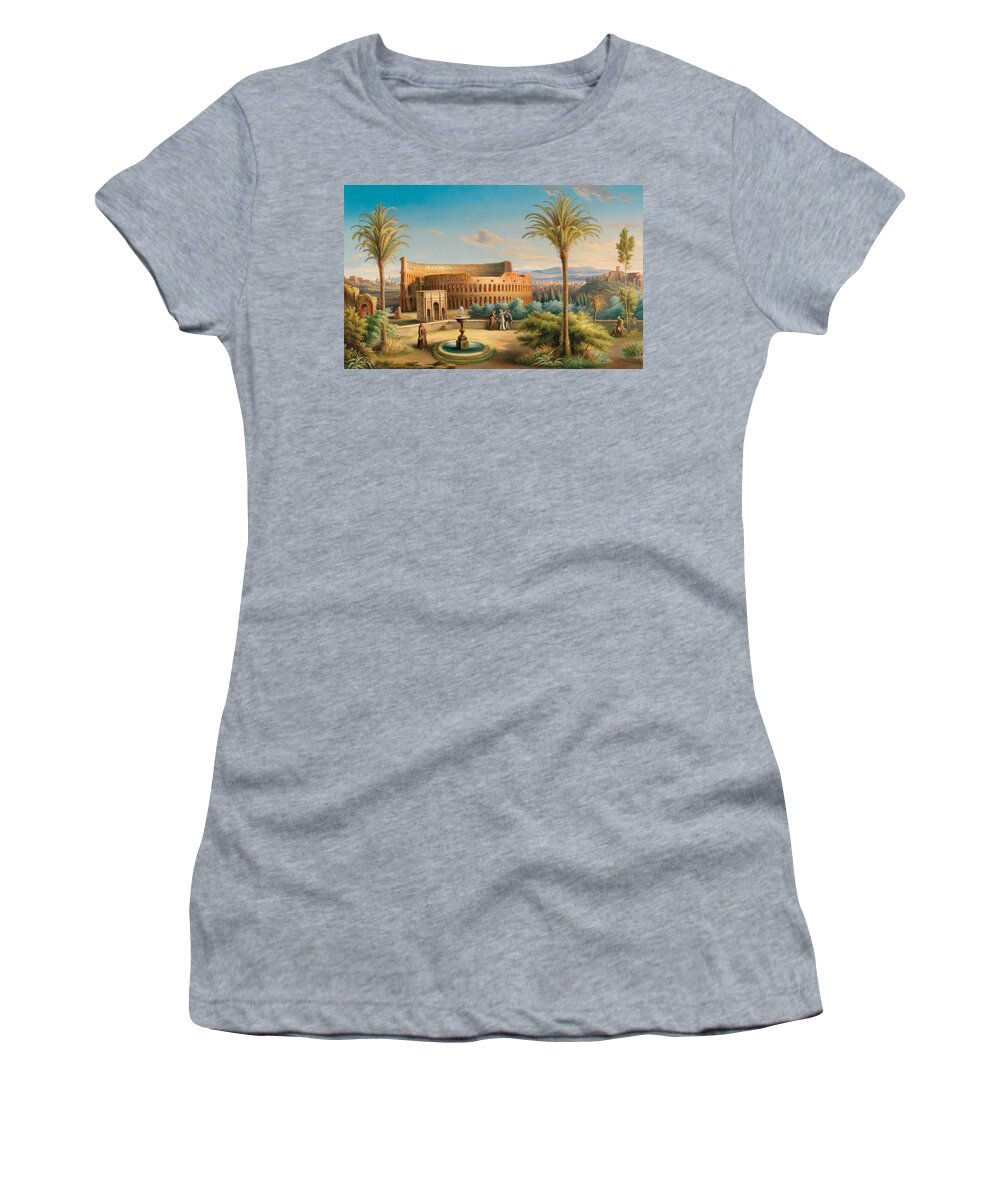 Wilhelm Kandler Women's T-Shirt featuring the painting Rome, a view of the Colosseum by Wilhelm Kandler