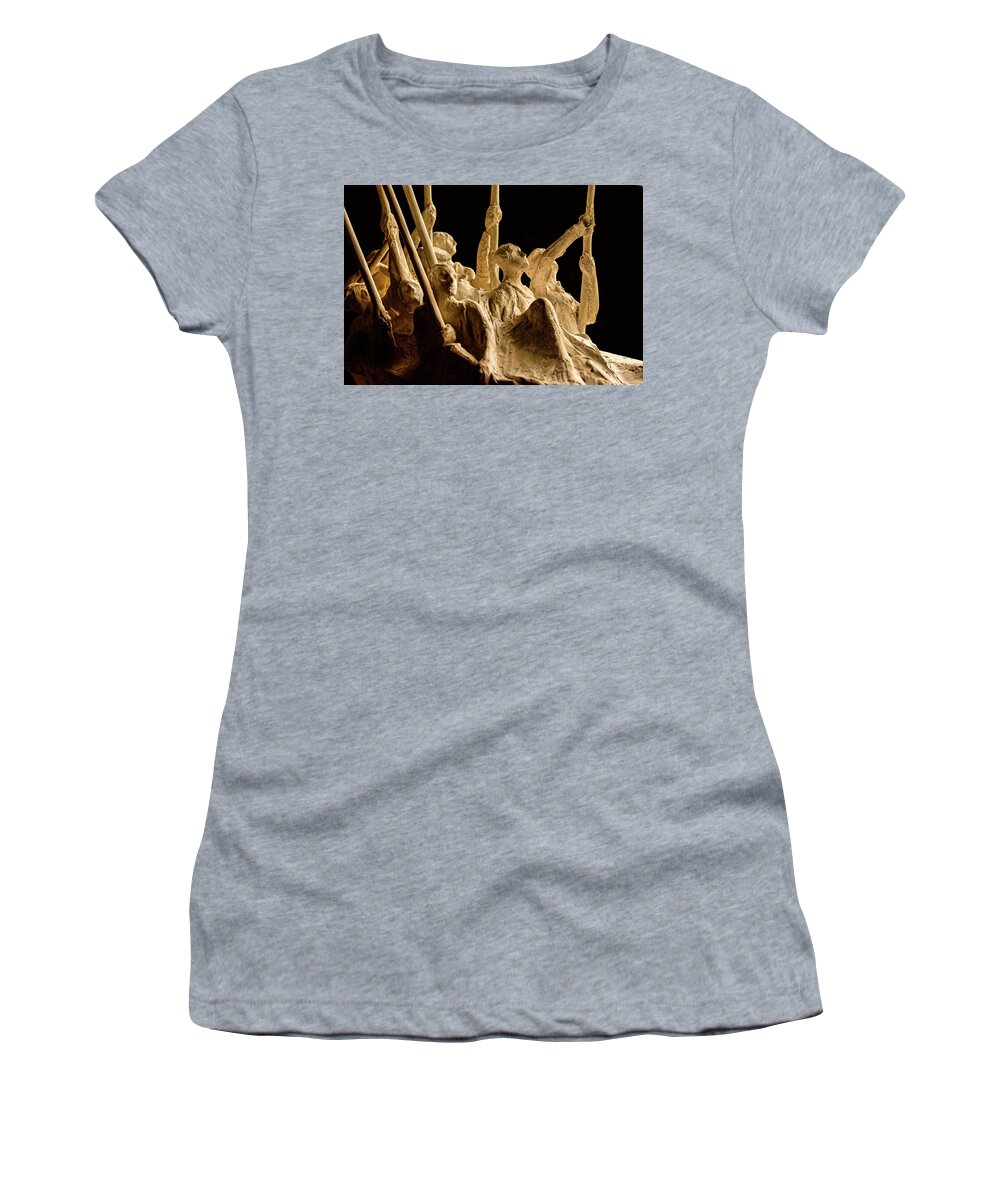 Rowing Boat Sculpture Sepia B&w Women's T-Shirt featuring the photograph Rowing Sculpture2 by John Linnemeyer