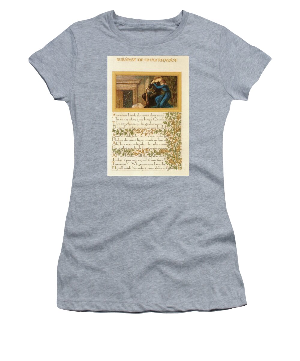 Rubaiyat_morris_burne-jones_manuscript Women's T-Shirt featuring the painting Rubaiyat of Omar Khayyam 1870 by Edward Burne Jones