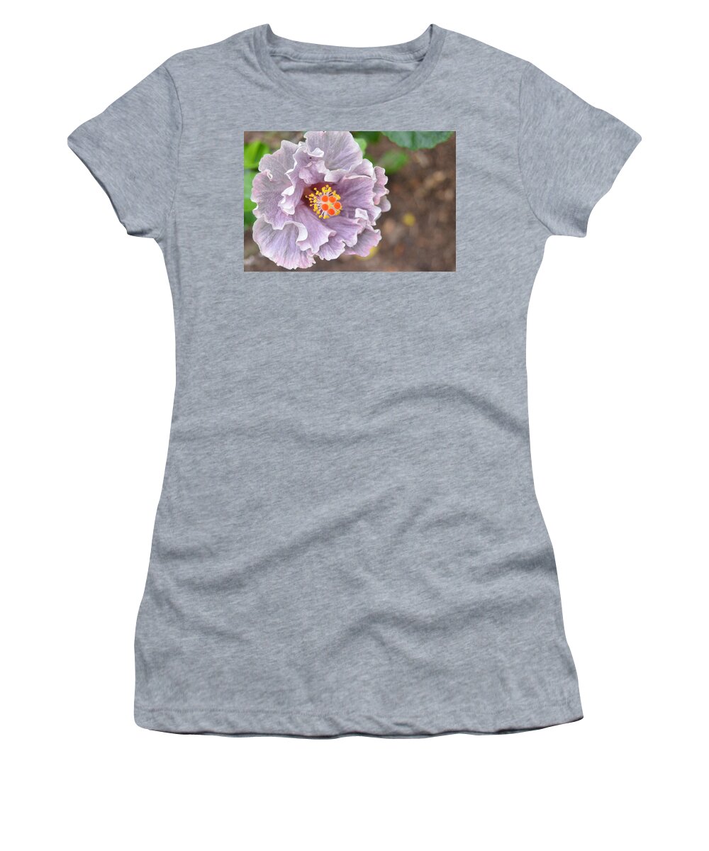 Flower Women's T-Shirt featuring the photograph Ruffled Purple Hibiscus by Amy Fose
