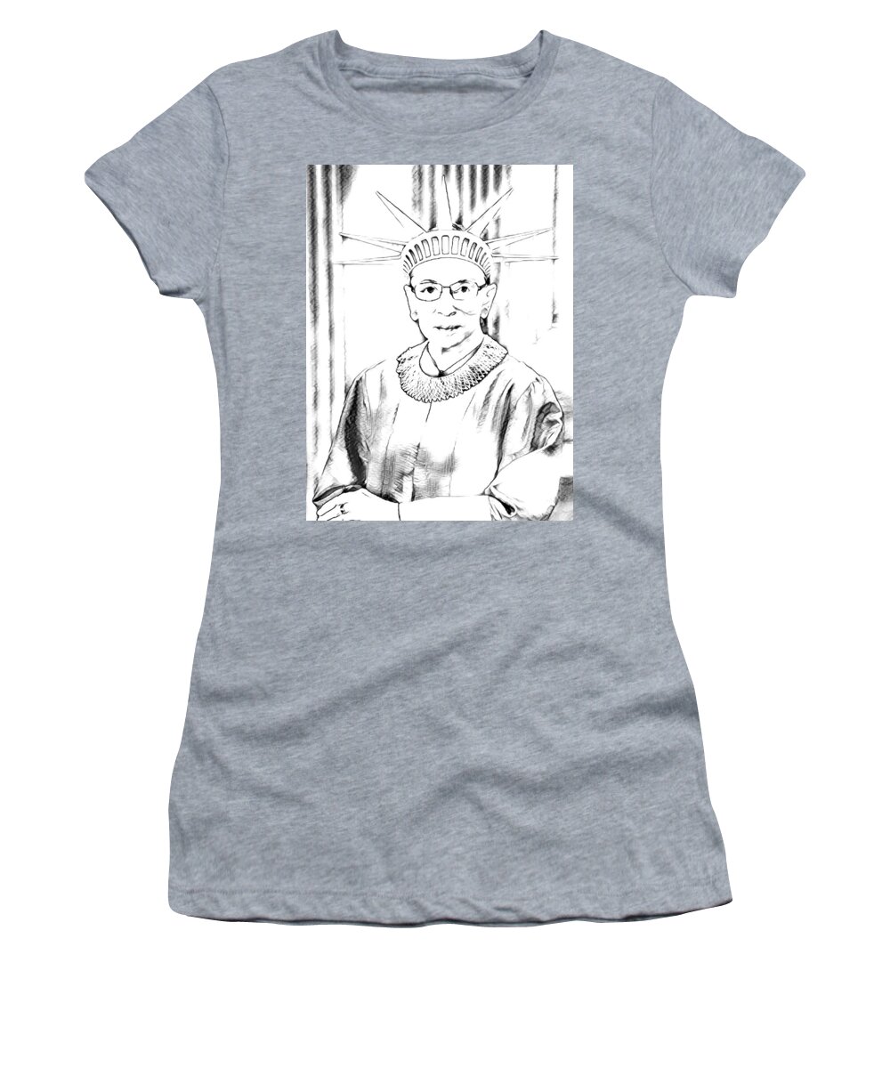 Ruth Bader Ginsburg Women's T-Shirt featuring the digital art Ruth Bader Ginsburg Tribute - Freedom for All by Marianna Mills