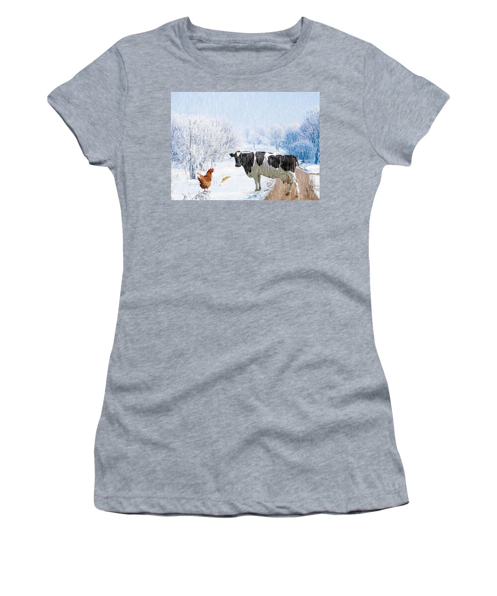 Adventurers Of Sadie And Emma Women's T-Shirt featuring the photograph Sadie and emma in winter by James Bethanis