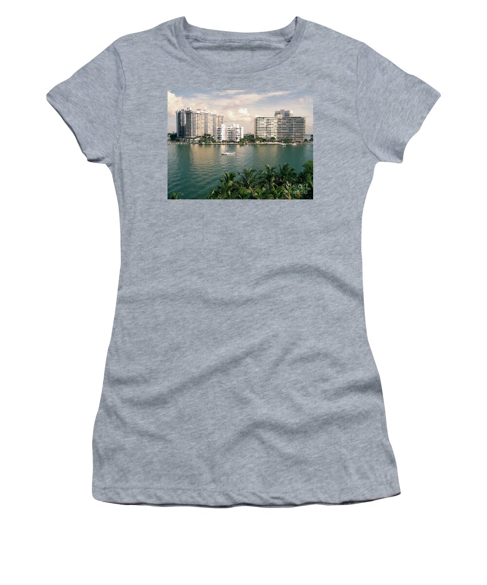 Miami Beach Women's T-Shirt featuring the photograph Sailboat In Miami Beach Florida by Phil Perkins