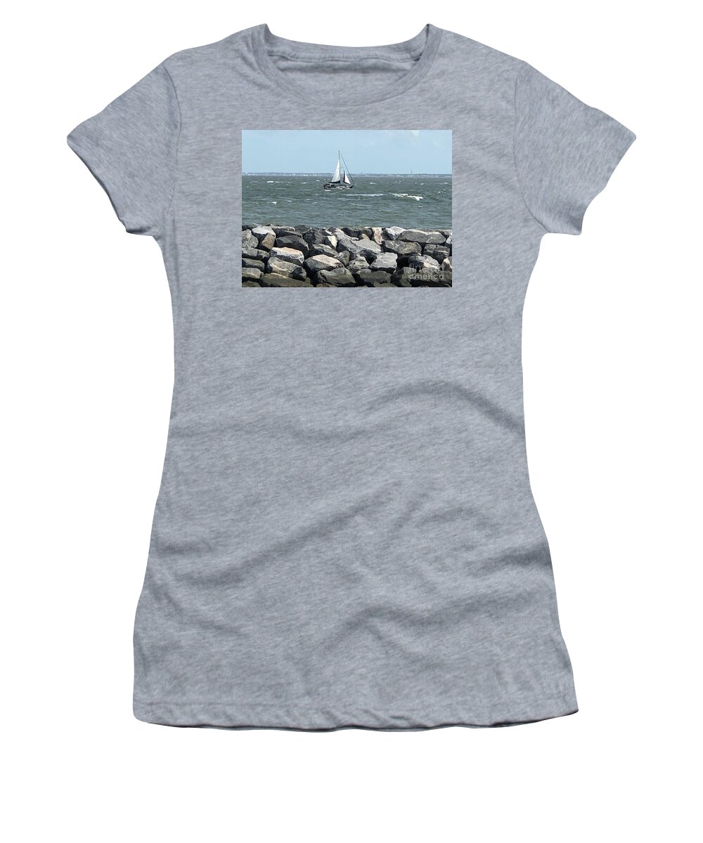 Fort Monroe Women's T-Shirt featuring the photograph Sailing at Fort Monroe by Catherine Wilson