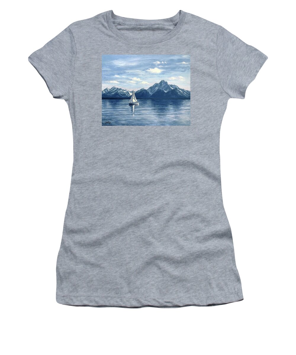Grand Teton National Park Women's T-Shirt featuring the painting Sailing at the Grand Tetons by Janet King