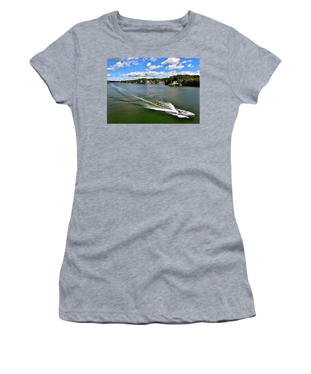 Boat Women's T-Shirt featuring the photograph Sailing on Lake Quinsigamond by Monika Salvan