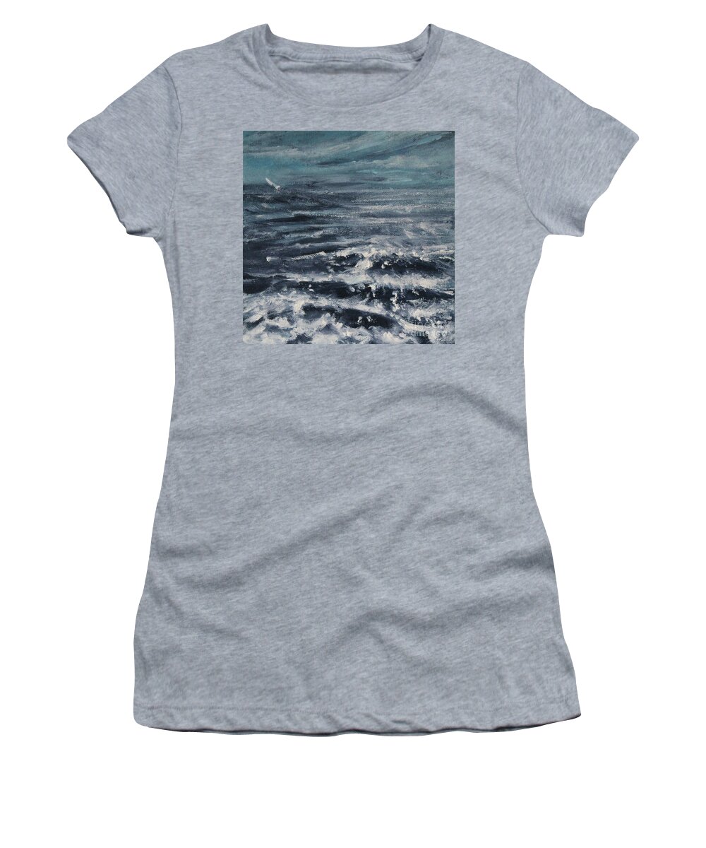Seascape Women's T-Shirt featuring the painting Sailing The Storm by Jane See
