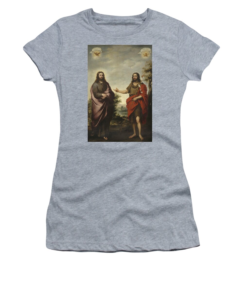 17th Century Art Women's T-Shirt featuring the painting Saint John the Baptist Pointing to Christ by Bartolome Esteban Murillo