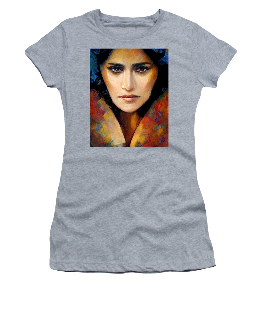 Figurative Women's T-Shirt featuring the digital art Salma Hayek #1 by Craig Boehman