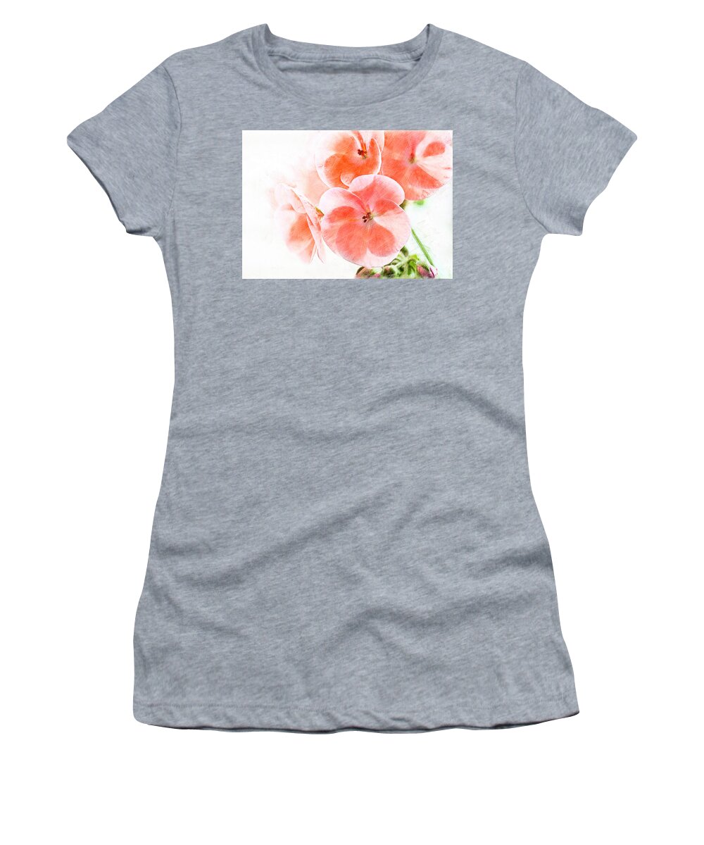 Beautiful Women's T-Shirt featuring the drawing Salmon Geranium by Roger Snyder