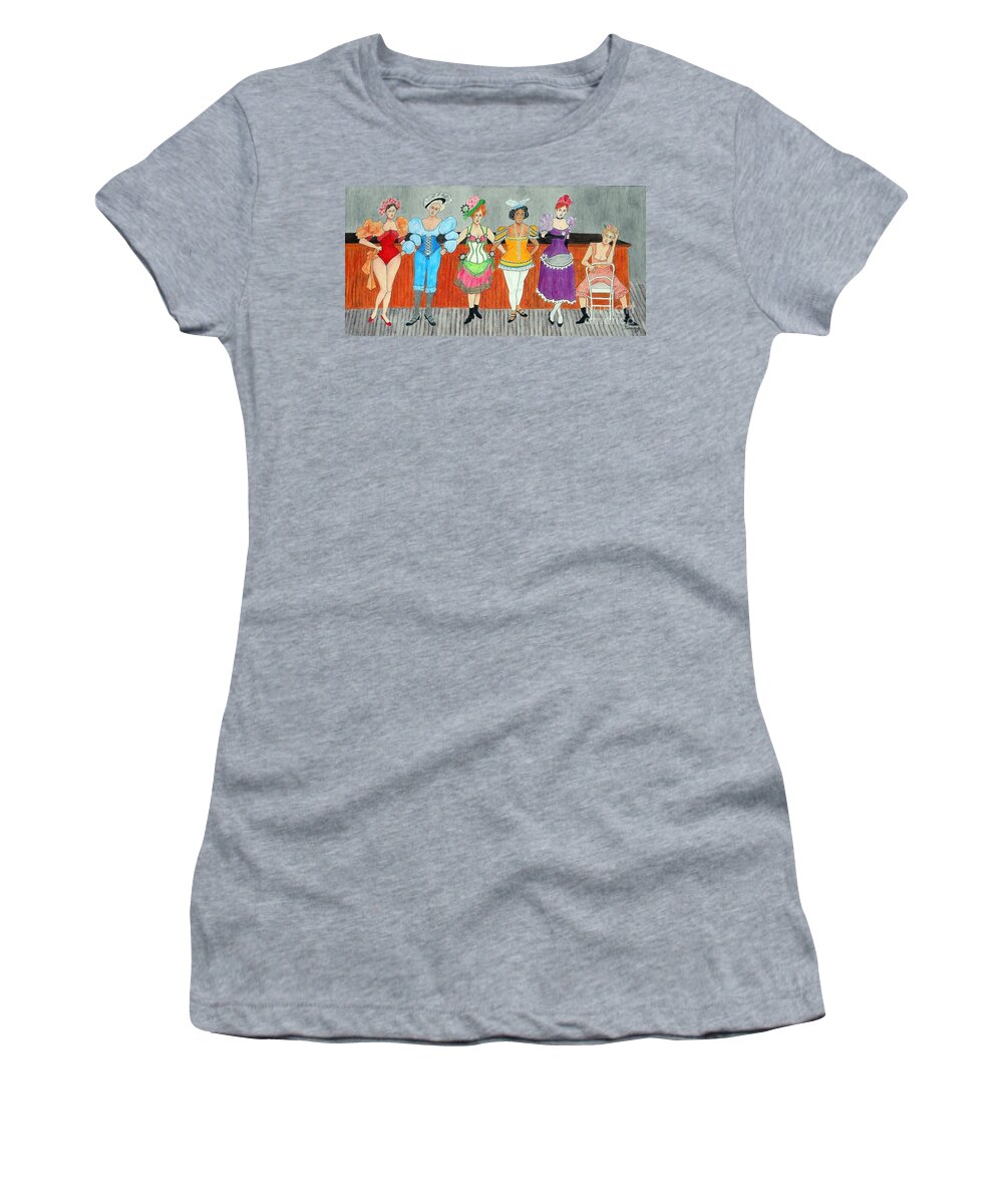 Figurative Women's T-Shirt featuring the painting Saloon Sextet -- Portrait 1890's Women in Old West by Jayne Somogy