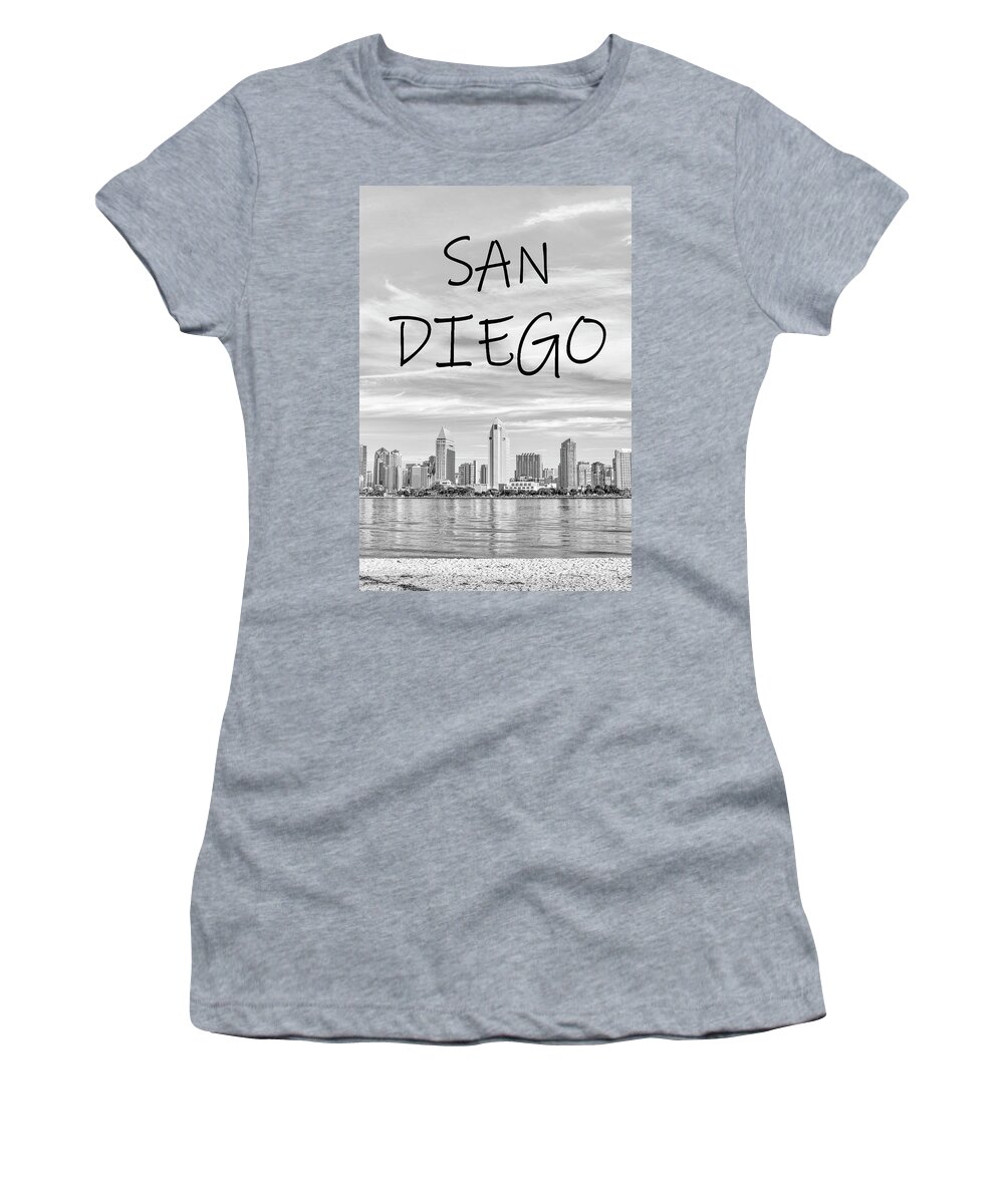 San Diego Women's T-Shirt featuring the photograph San Diego Skyline Classic Monochrome by Joseph S Giacalone