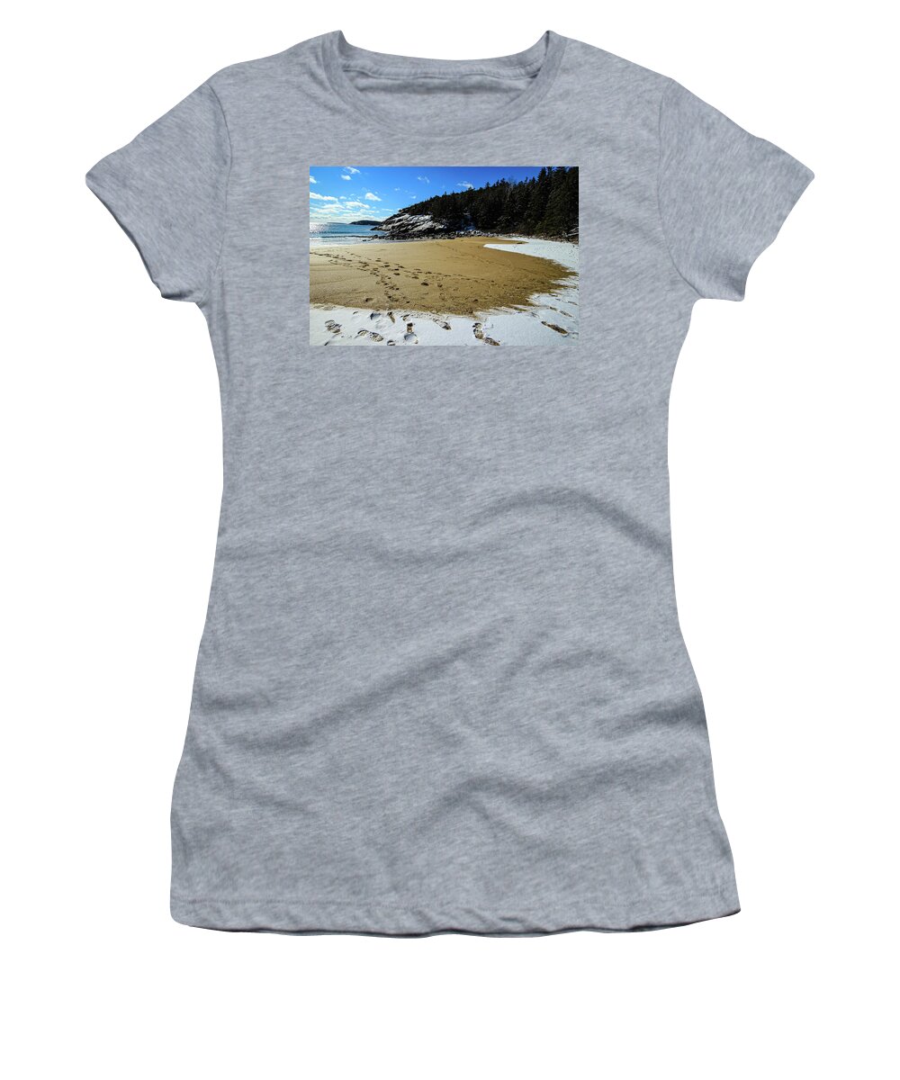 Acadia Women's T-Shirt featuring the photograph Sand Beach in Acadia National Park by George Kenhan