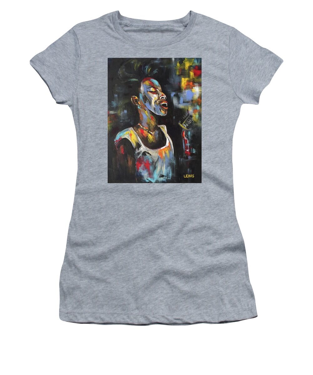 Sarah Vaughan Women's T-Shirt featuring the painting Sarah Vaughan by Ellen Lewis