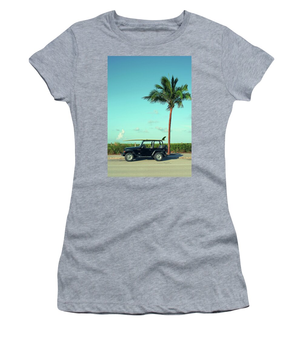 Surfer Women's T-Shirt featuring the photograph Saturday Surfer Jeep by Laura Fasulo