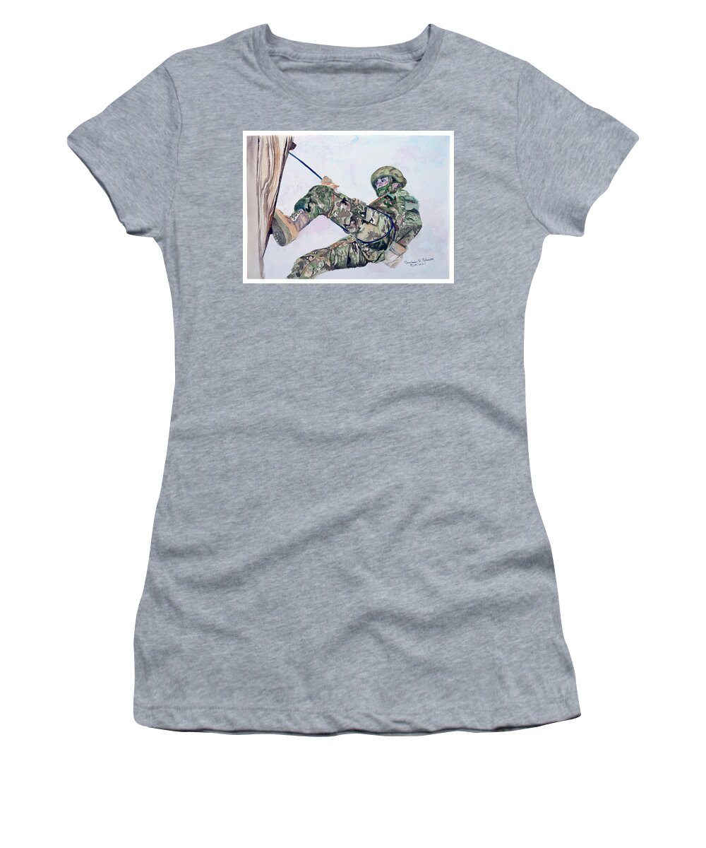 Soldier Women's T-Shirt featuring the painting Scaling New Heights by Barbara F Johnson