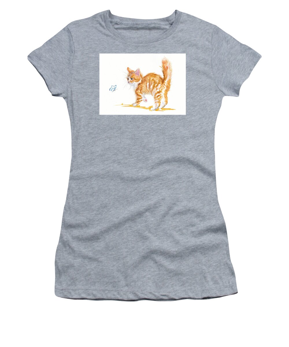 Cat Women's T-Shirt featuring the painting Scaredy Cat by Debra Hall